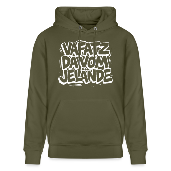 Berliner Kultspruch-VAFATZ DA VOM JELÄNDE-Unisex Bio-Hoodie - Khaki Grün