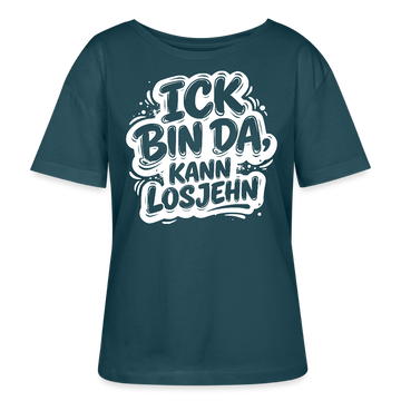 BIN DA, KANN LOSJEHN-Rundhals Frauen Bio-T-Shirt mit Berliner Schnauze - Dunkles Petrol
