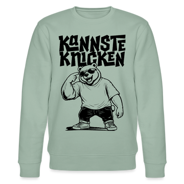 Berliner Spruch-KANNNSTE KNICKEN-Unisex Bio-Sweatshirt mit Berliner Bär - Helles Graugrün