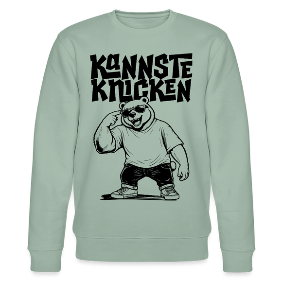 Berliner Spruch-KANNNSTE KNICKEN-Unisex Bio-Sweatshirt mit Berliner Bär - Helles Graugrün