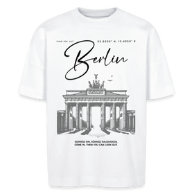 Oversized Unisex T-Shirt mit großem Berlin-Print und Illustration des Brandenburger Tors, als Frontprint- aus Bio-Baumwolle - Weiß