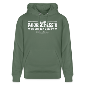 Berliner Spruch-NICH ANJESCHISSN-Unisex Bio-Hoodie mit Berliner Schnauze - Tanngrün