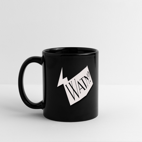 „WATN? – NÜSCHT!“ Panoramatasse mit Berliner Schnauze Print, Frage und Antwort auf beiden Seiten – ideal für eine lustige Kaffeepause mit echtem Berliner Charme - Schwarz