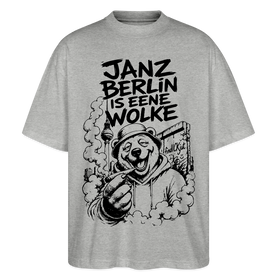 JANZ BERLIN IS EENE WOLKE-Der kiffende Berlin Bär-Oversized Unisex Bio T-Shirt - Grau meliert