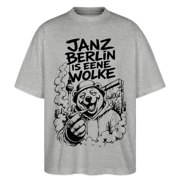 JANZ BERLIN IS EENE WOLKE-Der kiffende Berlin Bär-Oversized Unisex Bio T-Shirt - Grau meliert
