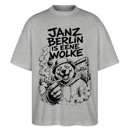 JANZ BERLIN IS EENE WOLKE-Der kiffende Berlin Bär-Oversized Unisex Bio T-Shirt - Grau meliert