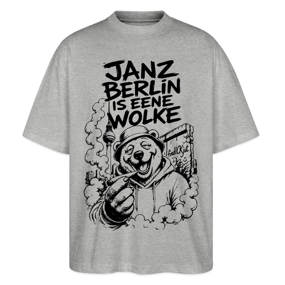 JANZ BERLIN IS EENE WOLKE-Der kiffende Berlin Bär-Oversized Unisex Bio T-Shirt - Grau meliert