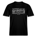 BERLINER SPRUCH-ICK WUNDER MIR ÜBER JAR NÜSCHT MEHR- RELAXED FIT Unisex BIO T-Shirt - weiss gerahmte Buchstaben auf Schwarzem Bio Stoff