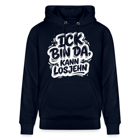 Berliner Spruch-Unisex Bio-Hoodie-BIN DA, KANN LOSJEHN - Navy