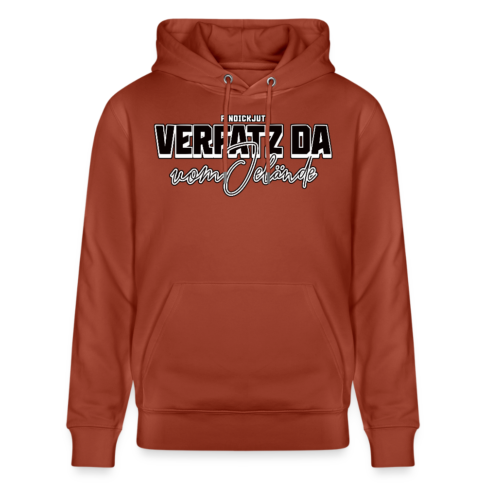Berliner Kultspruch-VERFATZ DA VOM JELÄNDE-Unisex Bio-Hoodie - Terrakotta