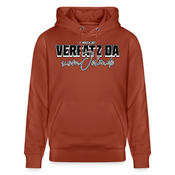 Berliner Kultspruch-VERFATZ DA VOM JELÄNDE-Unisex Bio-Hoodie - Terrakotta