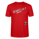 weisser Handgezeichneter Schriftzug "Kiekst'n so?" in schwungvoller Schreibschrift - typisch Berliner Spruch auf T-Shirt- Rot