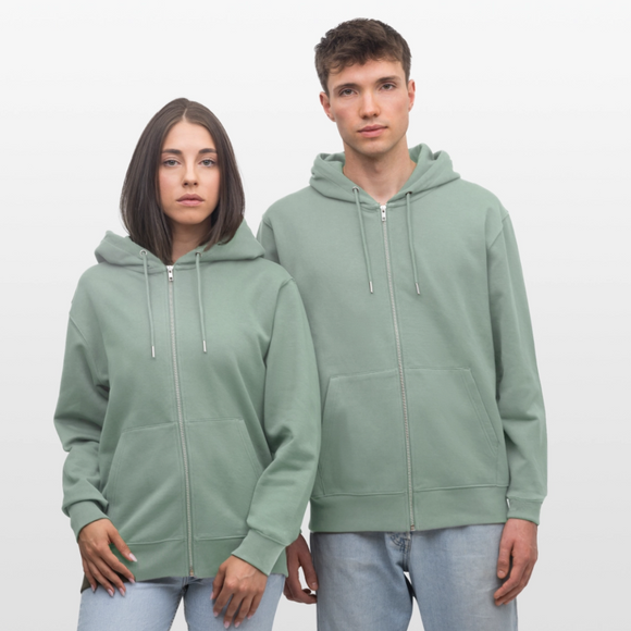 LIEBE IS BUNT-Unisex Bio-Kapuzenjacke - Helles Graugrün