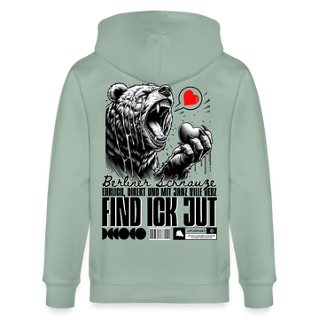 Berlin Souvenir-FIND ICK JUT-Unisex Bio-Kapuzenjacke - Helles Graugrün