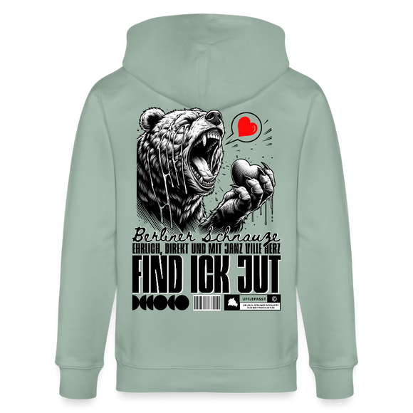 Berlin Souvenir-FIND ICK JUT-Unisex Bio-Kapuzenjacke - Helles Graugrün