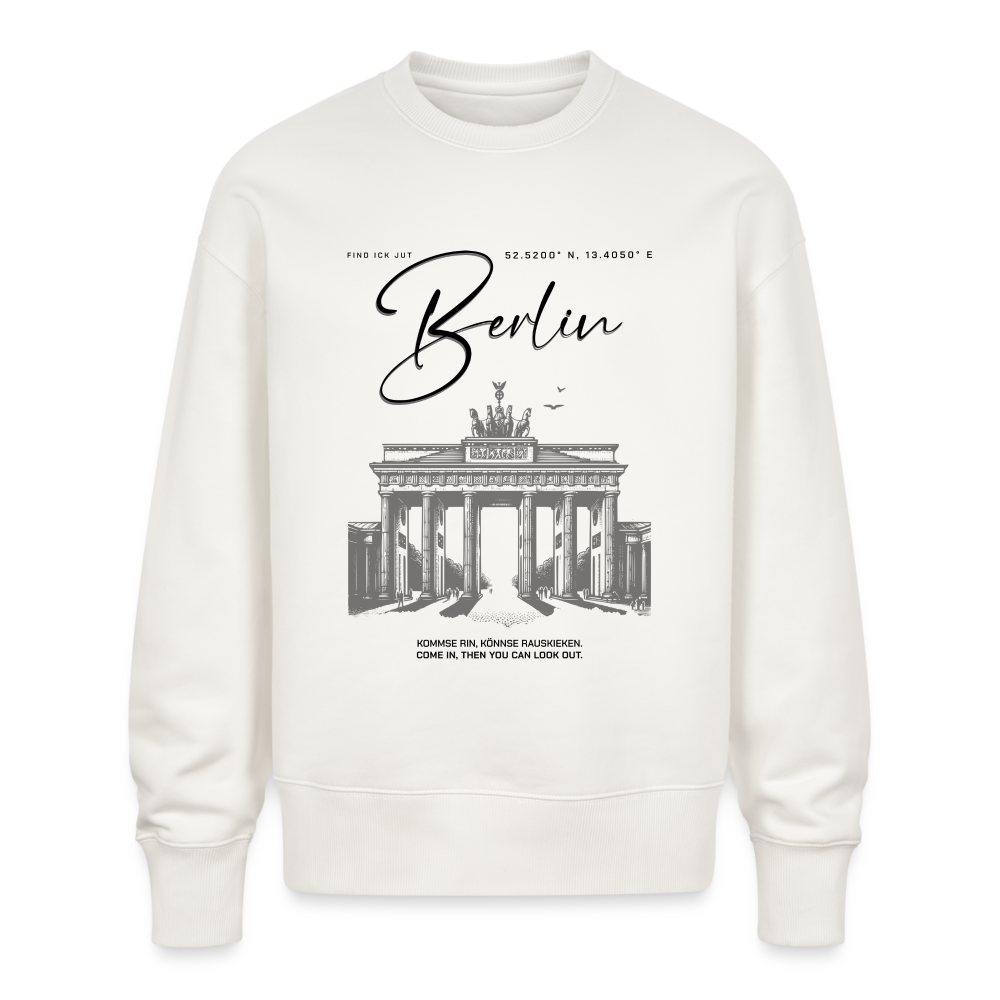 Bio Unisex Pullover mit großem Berlin Print und Illustration des Brandenburger Tors, in lässiger Oversize-Passform. - OFF WHITE