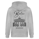 "Unisex Kapuzenjacke mit großem Berlin-Print und Brandenburger Tor Illustration auf dem Rücken, aus 100% Bio-Baumwolle." - Grau meliert
