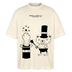 Natur farbenes Oversized Berlin Shirt mit schwarzem „OHNE WORTE“-Design, Zauberhut, ausgestrecktem Mittelfinger und kleinem Bären als Magier.