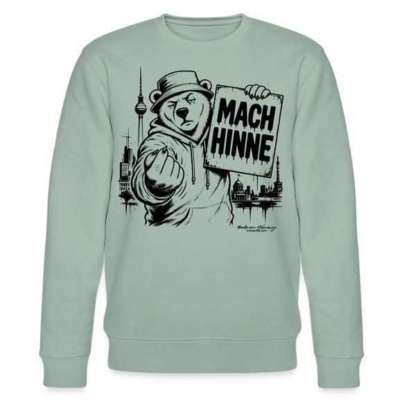 Berlin Sweatshirt mit Berliner Schnauze-MACH HINNE-Unisex Bio-Sweatshirt - Helles Graugrün