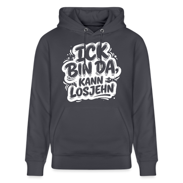 Berliner Spruch-Unisex Bio-Hoodie-BIN DA, KANN LOSJEHN - Indigoblau
