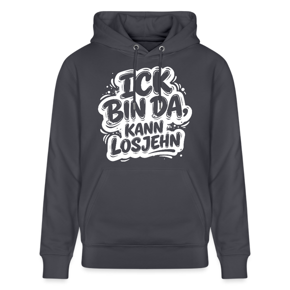 Berliner Spruch-Unisex Bio-Hoodie-BIN DA, KANN LOSJEHN - Indigoblau