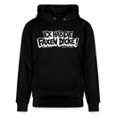 weisser grosser Frontprint im Cartoonstyle "ICK HAB DIE FAXEN DICKE"-Unisex Bio-Hoodie mit Berliner Schnauze - Schwarz