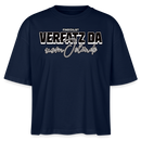 Boxy T-Shirt für Damen mit Berliner Spruch „Verfatz da vom Jelände“ im großen Schriftzug- Navy