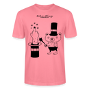leichtes Unisex Berlin T-Shirt „OHNE WORTE“ mit schwarzem Berliner Schnauze Motiv, Zauberhut, erhobenem Mittelfinger und kleinem Bären im Magier-Look. - Pink 