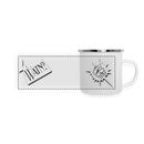 „WATN?  NÜSCHT!“ Emaille Panoramatasse: Berliner Schnauze zum Drehen. Stell die Frage oder gib die Antwort – robust und stylisch für deine Kaffeepause.- Weiß