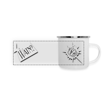 „WATN?  NÜSCHT!“ Emaille Panoramatasse: Berliner Schnauze zum Drehen. Stell die Frage oder gib die Antwort – robust und stylisch für deine Kaffeepause.- Weiß