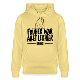 Berliner Spruch-FRÜHER WAR ALLET LEICHTERUnisex Bio-Hoodie - Gelb Viva 