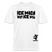 weißes, locker geschnittenes Berliner Spruch T-Shirt mit schwarzem Aufdruck „Ick mach wat ick will“ und kleinem Findickjut Bär-Logo.