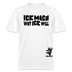 weißes, locker geschnittenes Berliner Spruch T-Shirt mit schwarzem Aufdruck „Ick mach wat ick will“ und kleinem Findickjut Bär-Logo.