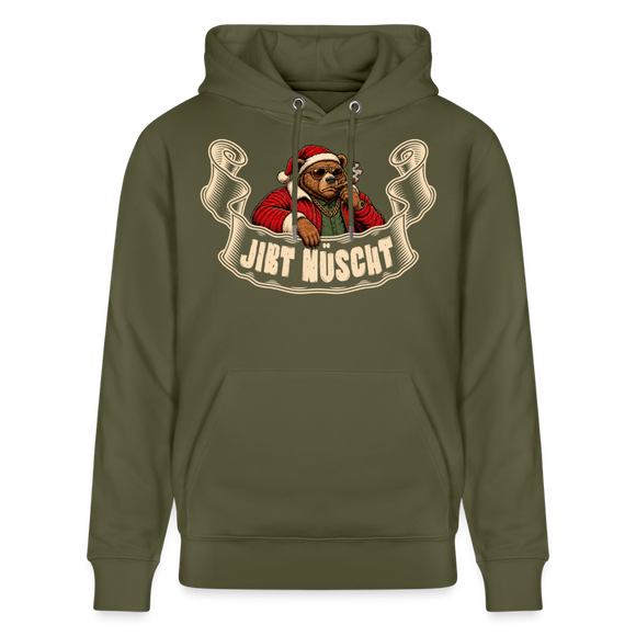 Weihnachten mit Berliner Schnauze-JIBT NÜSCHT-Unisex Bio-Hoodie - Khaki Grün