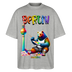 Illustration eines bunten Bären in Regenbogenfarben, der mit Pinsel und Farbpalette kreativ ist, vor dem Berliner Fernsehturm in Regenbogenoptik. Darüber der Schriftzug "Berlin" in Regenbogenfarben und darunter ganz klein "Findickjut". Perfekt zur Feier des CSD Berlin 2025. Oversized Unisex Bio T-Shirt -Grau meliert