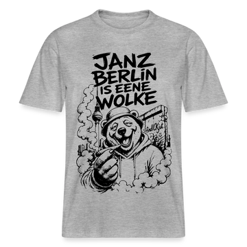 Kiffender Berliner Bär T-Shirt – Janz Berlin is eene Wolke-RELAXED FIT Unisex Organic - Grau meliert