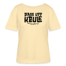 Berliner Spruch-PASS UFF KEULE-Rundhals Frauen Bio-T-Shirt - Creme