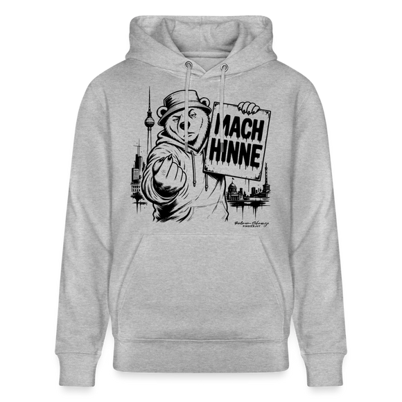 Berlin Souvenir mit Berliner Schnauze-MACH HINNE-Unisex Bio-Hoodie - Grau meliert