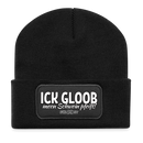 Berliner Spruch-ICK GLOOB MEEN SCHWEIN PFEIFT-recycelte Patch Beanie - weisser Print auf Schwarzem Patch
