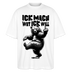 weisses Berlin Shirt Unisex mit Berliner Schnauze Spruch in schwarz  'ICK MACH WAT ICK WILL' und tanzendem Bär mit erhobenen Mittelfinger, Oversized Fit, Bio-Baumwolle. 