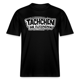 Berlin Shirt mit weissem Comicstyle-Print "TACHCHEN IHR FLITZPIEPEN"- RELAXED FIT Unisex Bio T-Shirt mit Berliner Schnauze - Schwarz