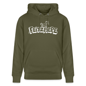 Unisex Bio-Hoodie mit dem Original Berliner Spruch - Flitzpiepe - Khaki Grün