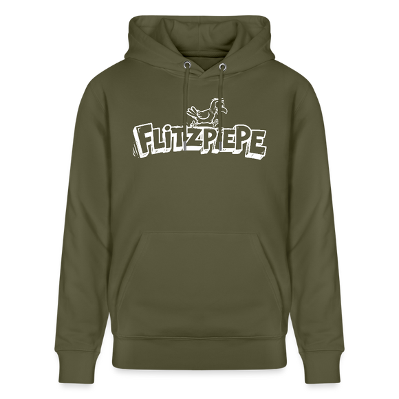 Unisex Bio-Hoodie mit dem Original Berliner Spruch - Flitzpiepe - Khaki Grün