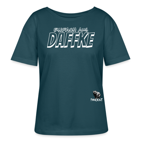 Berliner Spruch-AUS DAFFKE-Rundhals Frauen Bio-T-Shirt - Dunkles Petrol