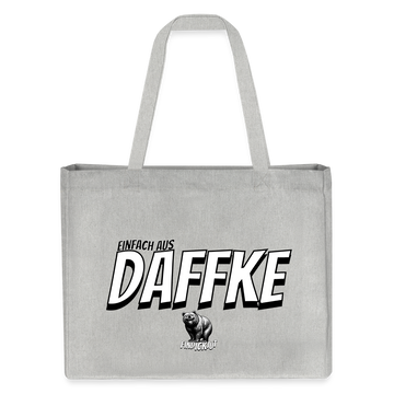 "EINFACH AUS DAFFKE"-Print auf grosser Einkaufstasche aus 80% recycelter Baumwolle, mit robust gefalteter oberer Kante und verstärkten Henkel – perfekt für den Kiez-Einkauf!-grau-meliert