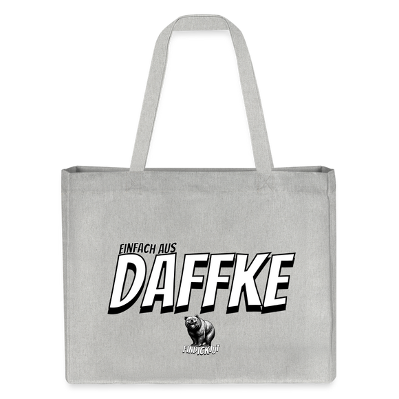 "EINFACH AUS DAFFKE"-Print auf grosser Einkaufstasche aus 80% recycelter Baumwolle, mit robust gefalteter oberer Kante und verstärkten Henkel – perfekt für den Kiez-Einkauf!-grau-meliert