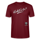 weisser Handgezeichneter Schriftzug "Kiekst'n so?" in schwungvoller Schreibschrift - typisch Berliner Spruch auf T-Shirt - Burgunderrot