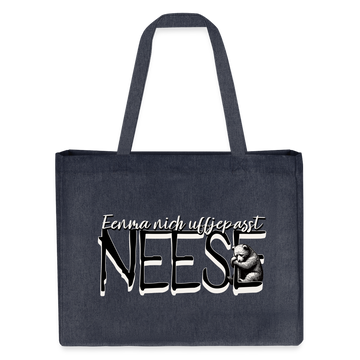 „Große Einkaufstasche mit dem Berliner Spruch ‚EENMA NICH UFFJEPASST – NEESE‘. Robuste Qualität, lange Henkel mit Kreuzstich und nachhaltiges Material aus recycelter Baumwolle und Polyester.“ - midnight Blue