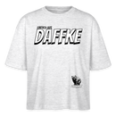 Weit geschnittenes Frauen-T-Shirt aus 100% Bio-Baumwolle mit dem Frontprint „Einfach aus DAFFKE“. Rundhalsausschnitt, eingesetzte Ärmel, 1x1-Rippstrick am Hals, doppelte Nähte an Ärmeln und Saum. Leichte Stoffdichte (155 g/m²) für lässigen Tragekomfort.- Weiß meliert mit schwarz/weissem Print