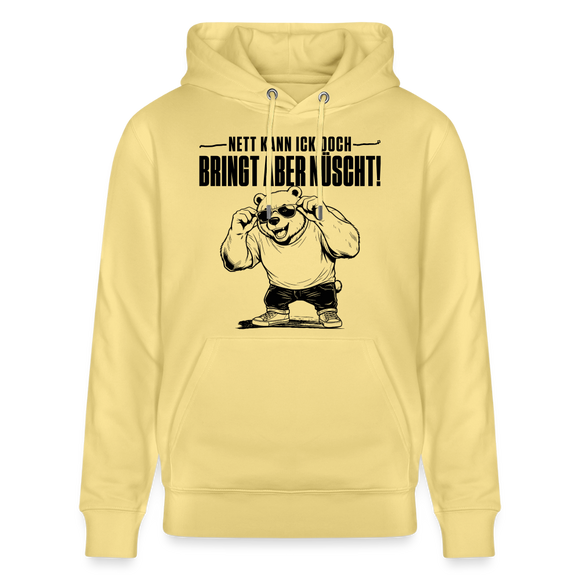 Berliner Bär mit Berliner Spruch-NETT KANN ICK OOCH-Unisex Bio-Hoodie - Gelb Viva 